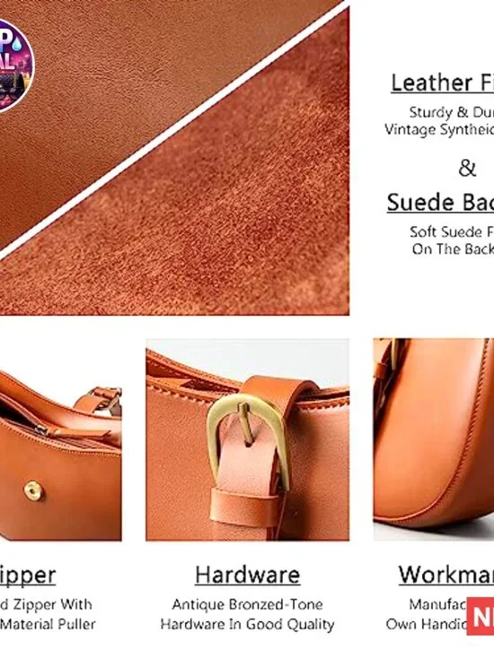 Vintage Vegan Leather Shoulder Bag Hobo Purse Crescent Satchel - Picture 6 of 7